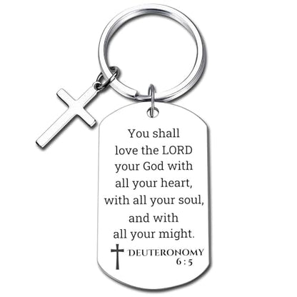 GiftYou Inspirational Scripture Metal Key Chains with Cross Pendant - Bible Verse Keychain Religious Gift for Christian - color: Deuteronomy 6:5