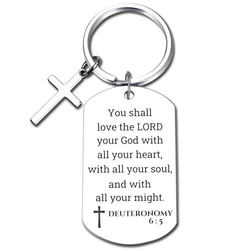 GiftYou Inspirational Scripture Metal Key Chains with Cross Pendant - Bible Verse Keychain Religious Gift for Christian - color: Deuteronomy 6:5