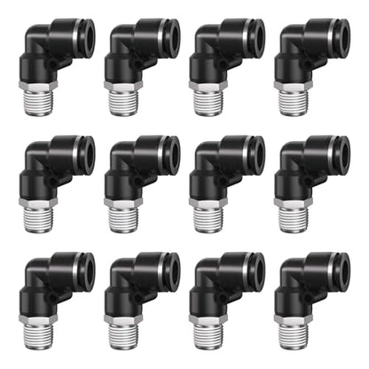 1/4" Tube OD to 1/8" NPT Thread Push to Connect Fittings,Pneumatic Quick Air Hose Fittings,Male Elbow,PL-1/4-N1(12pcs) - color: Black PL, size: 1/4"OD x 1/8"NPT