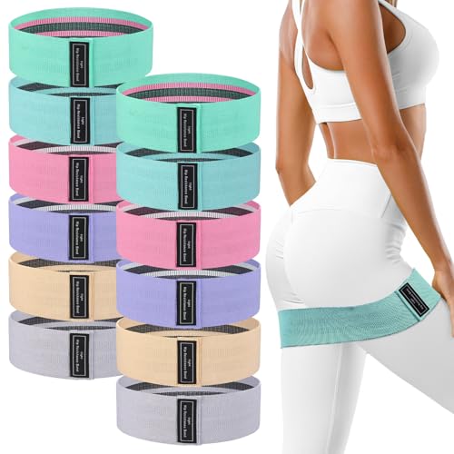 12 Pcs Fabric Resistance Bands for Working Out Non-Slip Booty Exercise Loop Bands for Women Men Glutes Hip Thigh Butt Yoga Pilates Fitness Gym, Light Medium Heavy - color: Soft Color, style: Light Resistance