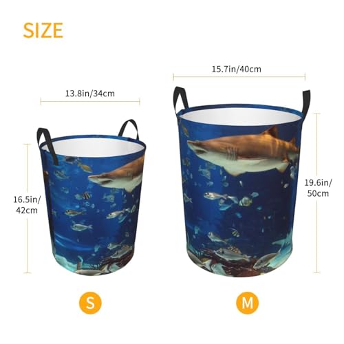 Aquarium Shark Round Waterproof Oxford Cloth Laundry Basket Multi-Purpose Storage Basket Toys Books Clothes Storage Basket - color: Black 8