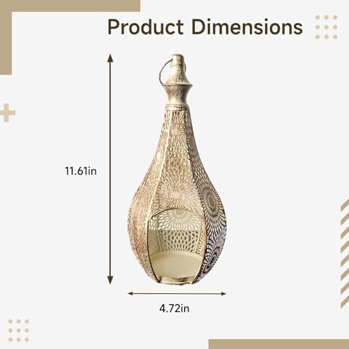 Decorative Candle Holder, Moroccan Gourd Lantern Lamp with Hollow Metal Design, Bohemian Hanging Light for Home & Ramadan Decoration