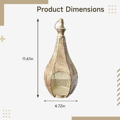 Decorative Candle Holder, Moroccan Gourd Lantern Lamp with Hollow Metal Design, Bohemian Hanging Light for Home & Ramadan Decoration