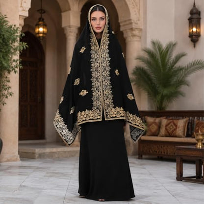 OhMill Black Hijab Scarf Soft Floral Embroidered Chiffon Headscarf Lightweight Lace Scarves Long Shawl Wrap for Women Wedding - color: Leave