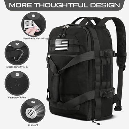Gym Bags for Men Women, Carry On Luggage 22x14x9 Airline Approved, Tactical Duffle Bag with Shoe Compartment, 3 in 1 Carry on Travel Backpack with Wet Pocket, Weekender Overnight Bag, Black - color: Black, size: Medium