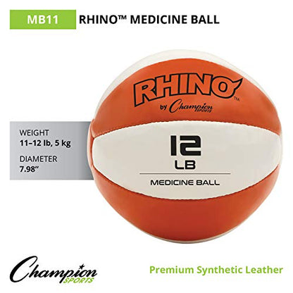 Champion Sports Leather Medicine Balls – Durable Weighted Balls for Strength, Core & Conditioning Training - style: Orange (11-12 lbs)