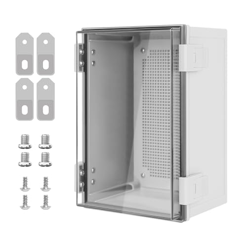 Junction Box IP65 Waterproof Dustproof ABS Plastic Enclosure, Outdoor and Indoor Project Box Hinged Clear Cover with Mounting Plate Wall Brackets, Outer Dimension 11.8"x 7.9" x 6.3", Grey - size: 11.8"x 7.9" x 6.3" (1pc)