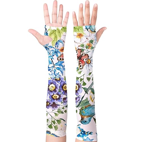 YPHCDO Gardening Sleeves for Women Farm Sun Protection Thorn Proof Cooling Arm Sleeves to Cover Arms for Garden Sports - color: Blue White