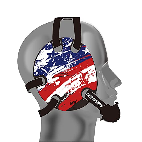 Wrestling Headgear with American Flag Decals(Adult) - color: Black
