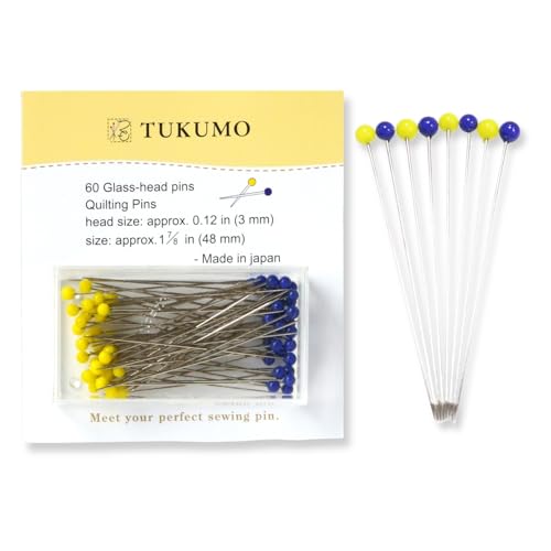 TUKUMO(つくも) Glass Head Pins Long 1.89 inch 50 PCS - Sewing & Quilting Pins for Fabric,Dressmaking, Marking - Made in Japan(Thickness 0.022 inches × Length 1.89 inches, 1, Pieces) - size: Thickness 0.022 inches × Length 1.89 inches
