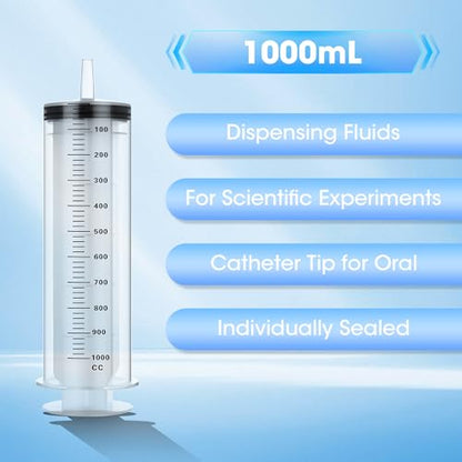1000ml Large Syringe for Thick Liquids, Individually Wrapped | Plastic Syringe Without Needle for Scientific Labs, Measuring, Refilling - style: 1000cc