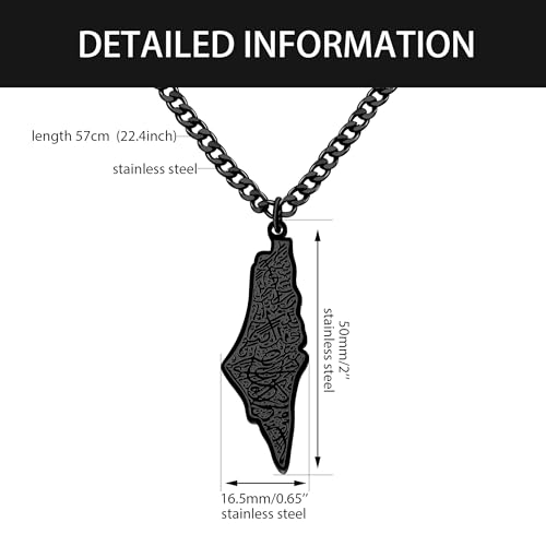 Palestine Map Arabic Script Pendant Necklace Stainless Steel Islamic Jewelry for Men and Women YA5136 - color: black