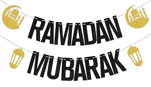 Ramadan Mubarak Banner - Ramadan Decorations - Muslim Party Decorations - color: Black Ramadan Mubarak