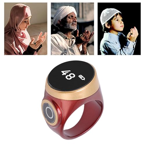 GOWENIC Tasbih Counter Prayer, Touch Control Tasbih Smart Ring Count, Digital LCD Zikr Ring for Men Women, Rechargeable Electronic Finger Counter - color: Red