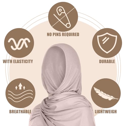 Vabean 4 Pcs Instant Hijab for Women Jersey Hijabs Pinless Ramadan Islamic Muslim Head Wraps Premium Head Scarf Shawl turban - color: Vanilla, Camel, Dark Ginger, Dark Brown