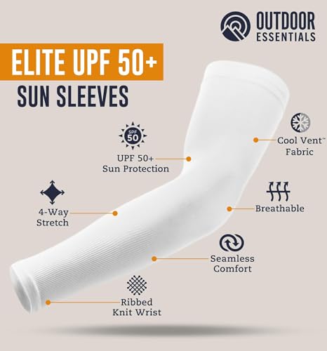 OutdoorEssentials UV Sun Sleeves for Men & Women, Cooling Arm Sleeves UPF 50+ | Golf, Tattoo Cover Up, Sun Protection - color: (2 Pairs): 1 Black, 1 White