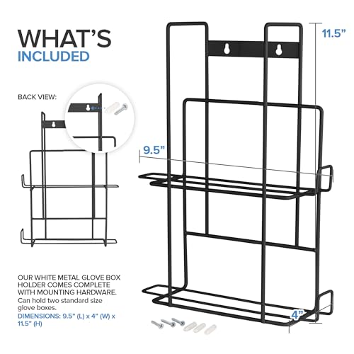 Stock Your Home Black Metal Glove Box Holder Wall Mount for Kitchen, Closet, Lab, Exam, Office, Tissue Shelf - size: 1 Count, style: Double Stack