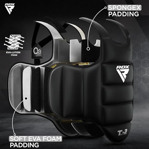 RDX Boxing Body Protector Reversible, Kickboxing MMA Muay Thai Chest Guard, Sparring Training Heavy Punching, Adjustable Shield, Martial Arts Upper Belly Protection Pad, Taekwondo TKD Vest - color: Black, size: XX-Large