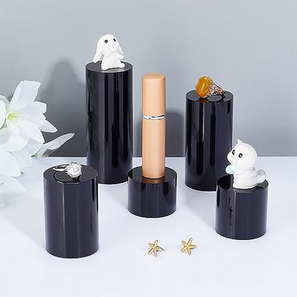 BENECREAT 5Pcs Black Acrylic Display Block 1.2/1.6/2.4/3.2/4 Inch Round Cylinder Solid Display Pedestal Stand for Jewelry Gem Display Pop Figures Cosmetic Showing - color: Black Round
