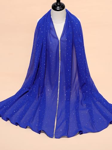 Geyoga Hijab Scarf for Women Soft Chiffon Rhinestone Long Scarf Shawl Fashion Muslim Hijab Head Wrap Scarves - color: Royal Blue