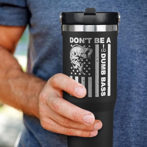 Fisherman Gifts For Men - Cool American Flag Cup - 30oz Insulated Fishing Tumbler with Handle - Fathers Day,Birthday,Christmas Gifts for Dad,Grandpa,Husband,Uncle - color: Black-fishing 01