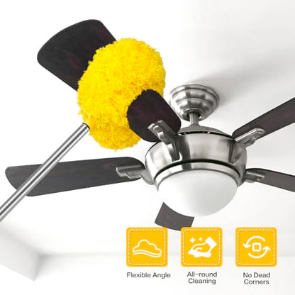 Ceiling Fan Cleaner Duster Reusable Microfiber Ceiling Fan Blade Cleaner Removable Duster with Extension Pole Adjusts 13 to 49.7 Inch for Cleaning Walls Bookshelves Furniture Door Window Top (Yellow) - color: Yellow