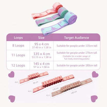 Multi-Loop Stretch Band - Yoga, Pilates, Ballet, and Physical Therapy Stretching Strap for Flexibility, Leg Stretching, and Exercise - Durable Stretching Equipment - color: Light Pink - 12 Loops