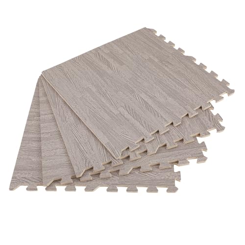 25 Pcs Wood Grain Floor,Thick Printed Foam Tiles, Patchwork Foam Mat, Foam Interlocking Tiles Mat, Exercise Puzzle Floor Mat Interlocking Tiles EVA &PE Foam 24''L x24''W (Grey, 24'' x24'') - color: Grey