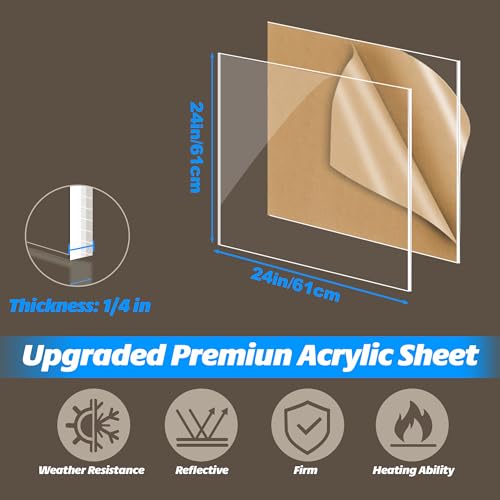 24x24 Clear Plexiglass Sheet, 1/4 Thick, 6mm Cast Acrylic for DIY Crafts, LED Projects, Tabletop, Aquarium Lid, Window