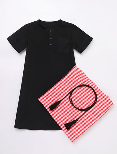 Toddler Muslim Baby Boys Prayer Clothes Kaftan Thobe Short Sleeve Ramadan Arabic Islamic Abaya Dubai Robe Head Scarf Rope Set - color: Black, size: 6-12 Months