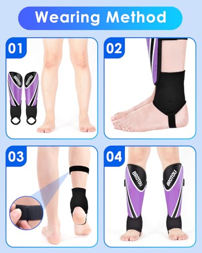 BROTOU Shin Guards Soccer Youth, Soccer Shin Guards for Kids 3-15, Light Weight Adjustable Straps Shin Pads Protection Equipment with Ankle and Leg Calf Protection - color: Purple, size: Medium