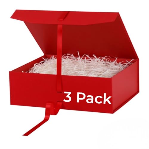 GoooodGift Extra Large Gift Box Red 3 Pack 16x13.5x5.3 inch Luxury Gift Box for Presents with Magnetic Closure Lid Collapsible,Birthday,Christmas,Wedding,Contains Shredded Paper Filler - color: Red-16x14x5.3 Inch (Pack of 3)