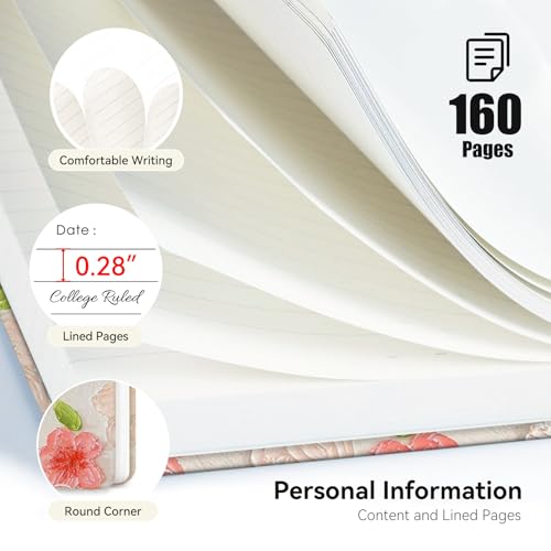 Lined Spiral Journal Notebook, A5 College Ruled Spiral Notebook for Women, Hardcover with Elegant Design for Work and Note-Taking, 5.5 * 8.25 inch, 160 Pages, Pink Flower - color: Pink Flower