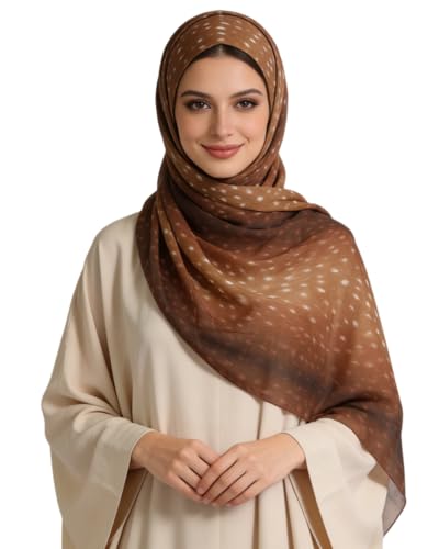 ZGMYC Watercolour Floral Printed Hijab Scarf for Women Soft Modal Cotton Instant Hijab Head Wraps Shawls Long Scarves - color: Brown Deer Print