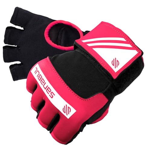 Sanabul Gel Boxing Hand Wraps for Men & Women Muay Thai MMA Kickboxing Quick Wraps Boxing Inner Gloves Wrist Knuckle Protection - color: Pink/White, size: Large-X-Large