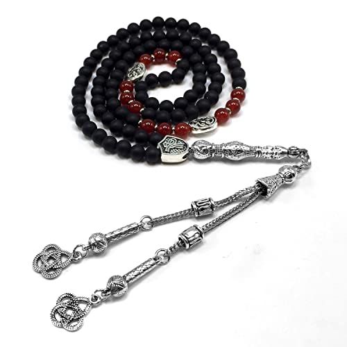 Special Prayer Beads Series -99 beads- Tesbih Tasbih Tasbeeh Misbaha Masbaha Subha Sebha Sibha (Black Matte Agate Stone Design -6 mm Small Beads-) - color: Black Matte Agate Stone Design -6 mm Small Beads-