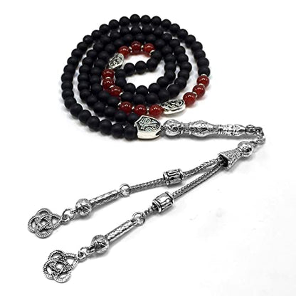 Special Prayer Beads Series -99 beads- Tesbih Tasbih Tasbeeh Misbaha Masbaha Subha Sebha Sibha (Black Matte Agate Stone Design -6 mm Small Beads-) - color: Black Matte Agate Stone Design -6 mm Small Beads-