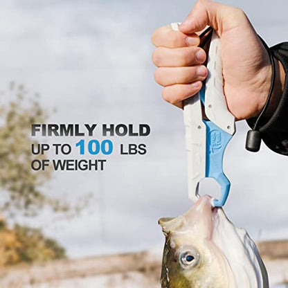 7.5'' Floating Fish Gripper, Fishing Grabber | Catfish Mouth Pliers, Caught Bass Holder, Fish Scale Hook Clamp, Saltwater Lip Grip Tool with Lanyard, Gifts for Men - color: White-blue