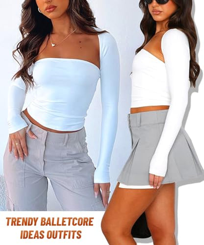Women Bolero Shrug Long Sleeve Open Front Workout Ballet Shrug Arm Sleeves - color: White, size: X-Small