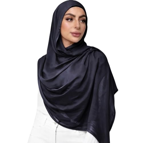 Viscose Hijab Scarf for Women Muslim Cotton Jersey Hijab Fashion Long Scarf Shawls - color: Navy Blue