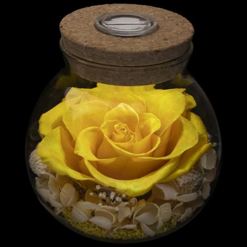 Preserved Real Roses with Colorful Mood Light Wishing Bottle,Eternal Rose，Never Withered Flowers, a Gifts for Women 4.3inch 1pcs (Yellow) - color: Yellow