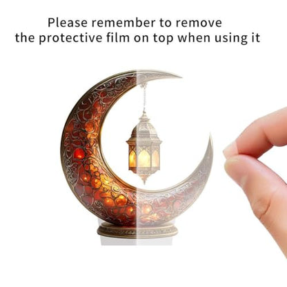 Ramadan Decorations Moon Lamp - 20×17.4cm Acrylic Ramadan Lights Decor for Table & Home, Enchanted Lunar Table Lamp, Ramadans Eid Gifts for Kids Lanterns, Eid Mubarak Decorations (D)