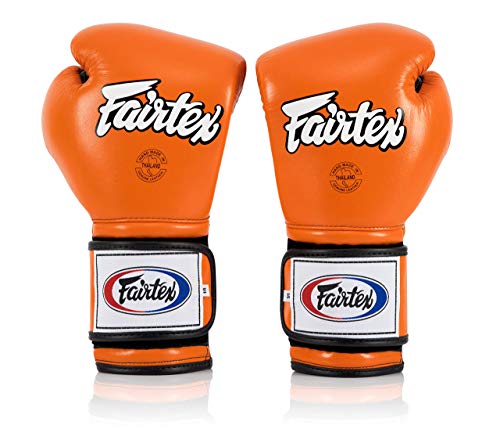 Fairtex BGV9 Muay 전문 복서 및 트레이너를 위한 | 하드 타자를 위한 멕시코 스타일 장갑 | 무술용 MMA 장갑 | 경량 및 충격 흡수 복싱 장갑 - color: 오렌지/블랙 파이핑, size: 14온스