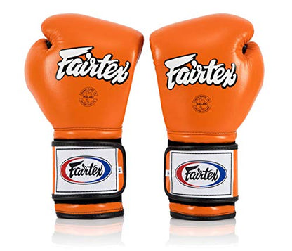 Fairtex BGV9 Muay 전문 복서 및 트레이너를 위한 | 하드 타자를 위한 멕시코 스타일 장갑 | 무술용 MMA 장갑 | 경량 및 충격 흡수 복싱 장갑 - color: 오렌지/블랙 파이핑, size: 14온스