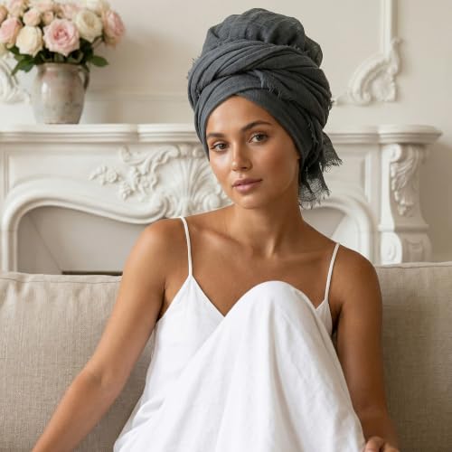 Nydotd Women Summer Cotton Linen Scarf Crinkle Long Beach Shawl Wrap hijab with Fringe - color: Dark Grey