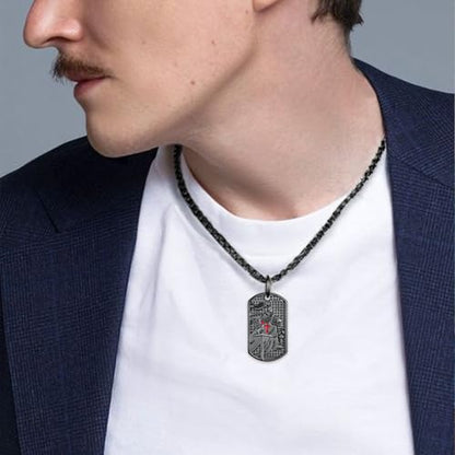 Western Catus/Knights Templar/St Michael/Santa Muerte/Praying Hand/Spartan/Virgin Mary/Tetragrammaton/Wrestlers/Allah Necklace Sterling Silver Dog Tag Necklace Christian Jewelry Gifts for Men - style: Knights Templar
