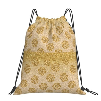 Water Resistant Drawstring Sackpack Gold Glitter Pattern Cheetah Leopard Print, Lightweight Sports Bag for Workout Training and Beach - color: Pattern (372)