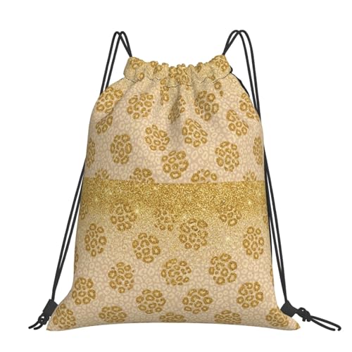 Water Resistant Drawstring Sackpack Gold Glitter Pattern Cheetah Leopard Print, Lightweight Sports Bag for Workout Training and Beach - color: Pattern (372)