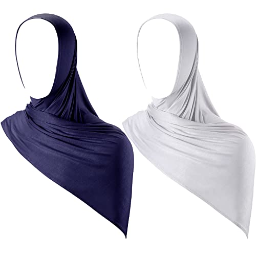 Handepo 2 Pcs Instant Hijab Jersey Hijab for Women Muslim Head Scarf Soft Lightweight Long Stretch Scarf Shawl Wrap - color: Navy Blue, Gray