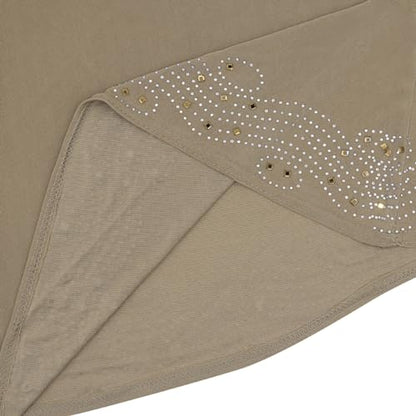 ZGMYC Women Shiny Rhinestones Muslim Hijab Elegant Long Turban Cap Head Wrap Scarf - color: Khaki(golden Beads & Rhinestones)